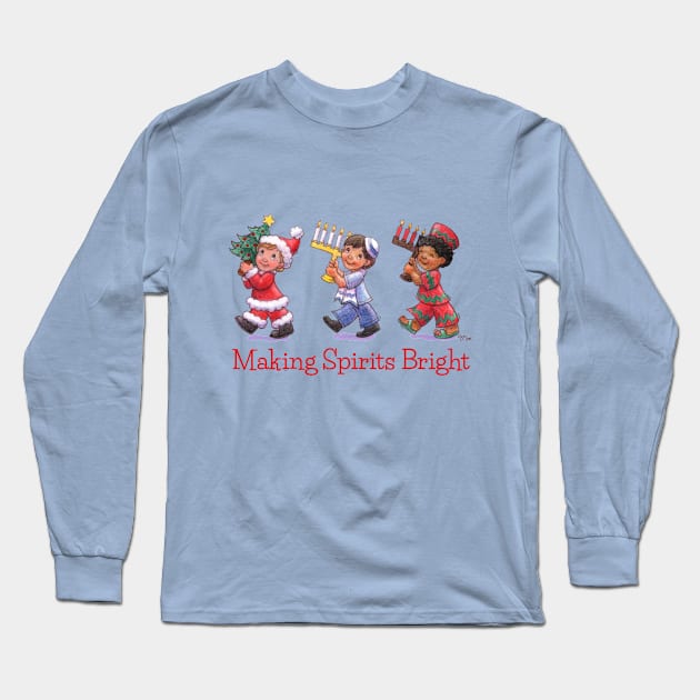 "Making Spirits Bright" Interfaith Holiday Kids Long Sleeve T-Shirt by Caroline McKay Illustration